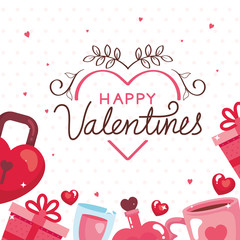 Obraz na płótnie Canvas happy valentines day card with icons decoration vector illustration design