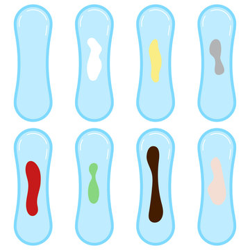 Daily sanitary pad with vaginal discharge set isolated on white background.