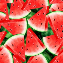 Seamless pattern with ripe watermelons. Decorative background