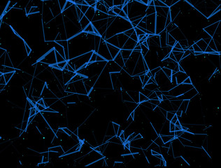 Abstract dark background with blue lines and dots.