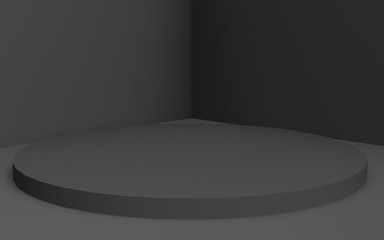 3d gray black cylinder podium minimal studio background. Abstract 3d geometric shape object illustration render. For business product presentation.