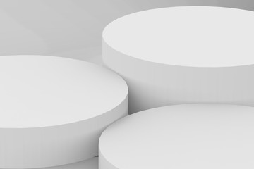 3d gray white cylinder podium minimal studio background. Abstract 3d geometric shape object illustration render.