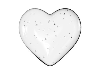 Water glass heart shape isolated on white background. Abstract 3d geometric object illustration render with clipping path.