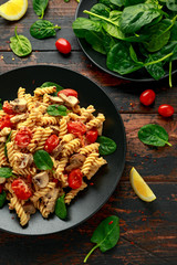 Healthy Creamy Hummus pasta with mushroom and roast tomatoes. vegan vegetarian, plant based.