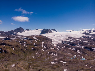 Mountains with snow and glaciers. Road Sognefjellet, Norway