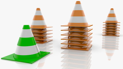 Concept of road cones in orange and green