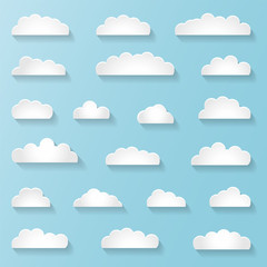 Set of White Clouds on a Blue Sky Background