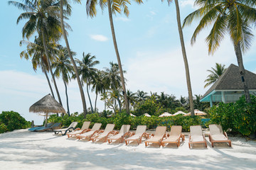 Beautiful Landscape background of Tropical beach summer at Maldives resort hotel and island with sea and sky for holiday vacation -Boost up color process