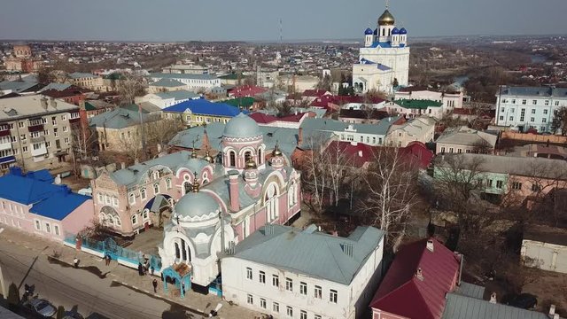 Yelets, Lipetsk region, historical downtown, aerial view from drone