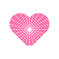 Spider web in pink heart symbol vector isolated on white background.