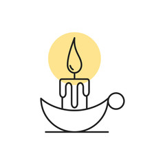 Candle light icon. Outline thin line flat illustration. Isolated on white background. 