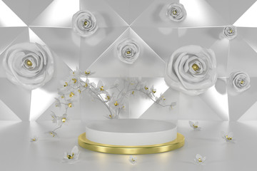 Abstract background geometric shape flower showcase for product 3d render.
