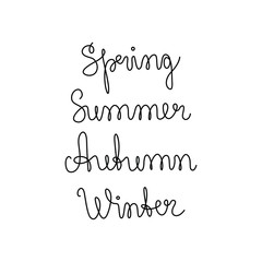 Spring Summer Autumn Winter hand lettering. Сontinuous line drawing. Handmade vector calligraphy collection. Four seasons set. Isolated vector illustration.