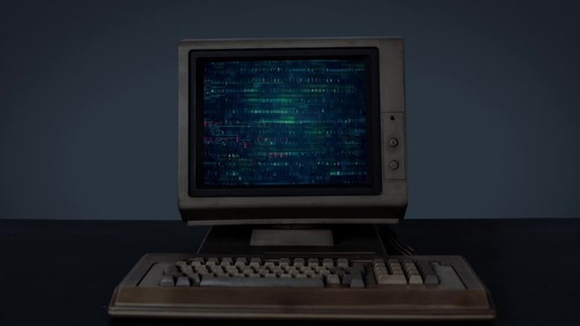 Ancient monitor displays security hacking code data