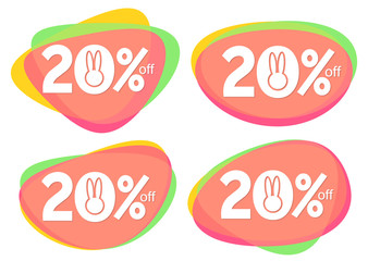 Set Easter Sale 20% off bubble banners, discount tags design template, vector illustration