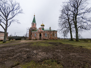 landscape with an old Orthodox church