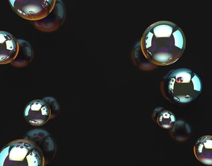 3d render, minimal fashion background. glass sphere balls on black background