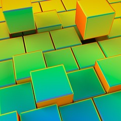 3D rendering abstract background of multi-colored cubes