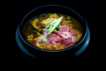 Soybean Paste Stew with Beef Brisket which is called Cadobagi Doenjan Jjigae in Korean