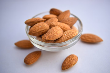 Almonds. Almond nut isolated.Full depth of field. Close-Up Stock Photography Image
