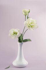 Naklejka na ściany i meble bunch of white eustoma flowers in glass vase