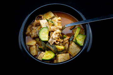 Soybean Paste Stew with Beef Brisket which is called Cadobagi Doenjan Jjigae in Korean