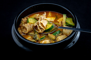 Soybean Paste Stew with Beef Brisket which is called Cadobagi Doenjan Jjigae in Korean