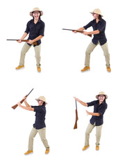 Funny hunter wearing safari hat