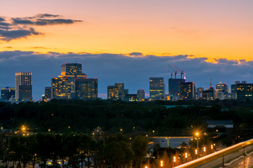 Naklejka premium Tokyo city scenery, beautiful sky, sunset
