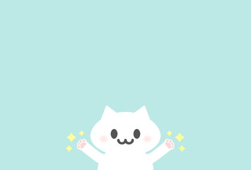 ハッピー・手洗い・消毒・感染予防イメージ素材：手洗い・消毒を促すかわいいポスター・喜ぶ白猫