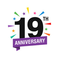 19th Years Anniversary Logo Design Vector