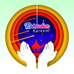 Ramadan kareem hand pray paper cut style