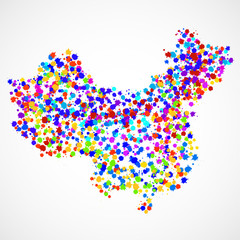 Abstract China map of colorful ink splashes, grunge splatters. Vector illustration