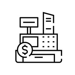 Cashbox line icon, concept sign, outline vector illustration, linear symbol.