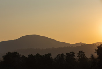 View of Saddle Peak mountain during sunset from the Kalipur beach in Diglipur, Andaman Islands, India. 