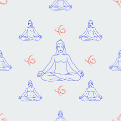 Vector seamless pattern yoga poses, lotus