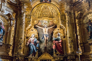 Limpias, Spain. Wooden sculpture of the Cristo de la Agonia (Christ of Agony)he Iglesia de San Pedro (St Peter's Church) - obrazy, fototapety, plakaty