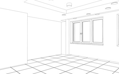 empty pavilion, contour visualization, 3D illustration, sketch, outline