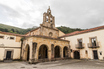 Fototapeta na wymiar Villaviciosa, Spain. The Santa Maria Monastery of Valdedios, a Roman Catholic pre-romanesque church located in Asturias