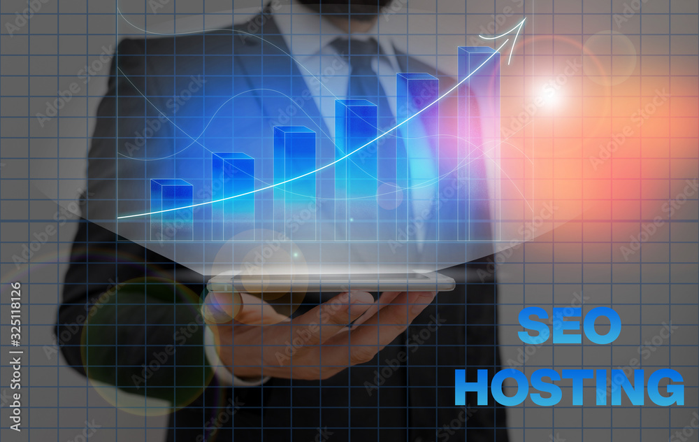 Poster writing note showing seo hosting. business concept for building website in a way that is friendly fo