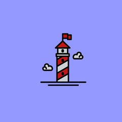 Illustration modern lighthouse beach view logo vector design 