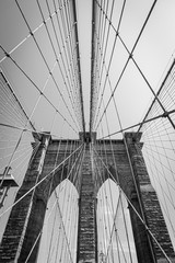 View of the Brooklyn Bridge in black and white