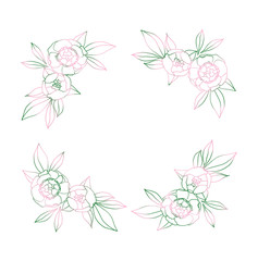 Flowers frame. Pink and green natural hand drawing illustration for congratulations, invitations, photo