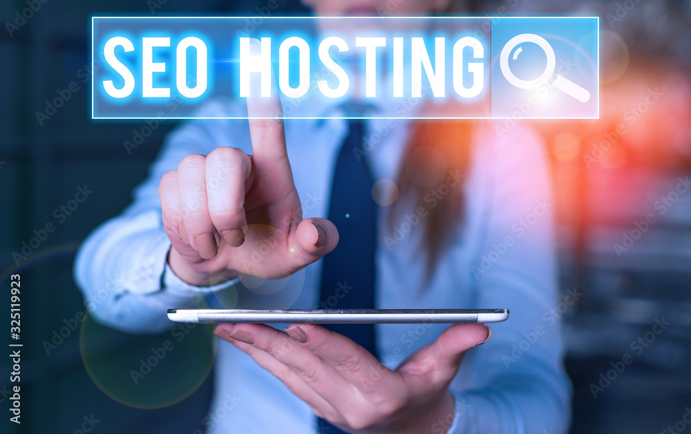 Poster text sign showing seo hosting. business photo text building website in a way that is friendly for se
