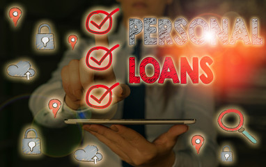 Conceptual hand writing showing Personal Loans. Concept meaning unsecured loan and helps you meet...