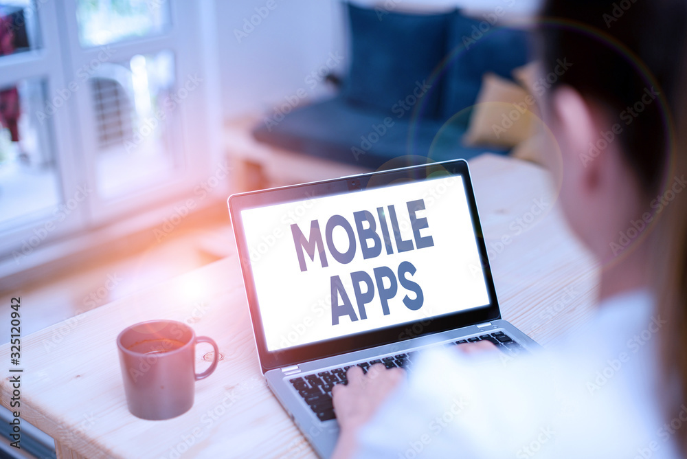Poster writing note showing mobile apps. business concept for application software designed to run on a mob
