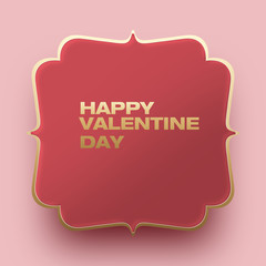 3d glossy frame valentine greeting with golden typography with pink background 