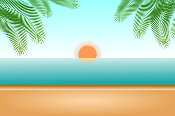 Obraz premium Summer Beach Background with Sunset and Blue Sky.