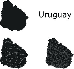 Uruguay vector maps with administrative regions, municipalities, departments, borders