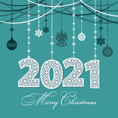 Blue New Year 2021 background. Template cover of business diary, brochure design, card, banner. Vector illustration